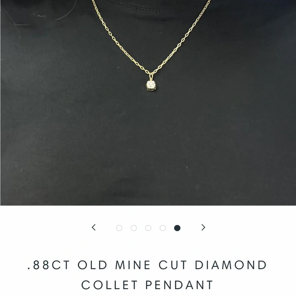 Antique old mine cut diamond collet setting necklace 14kt gold - Picture 5 of 8